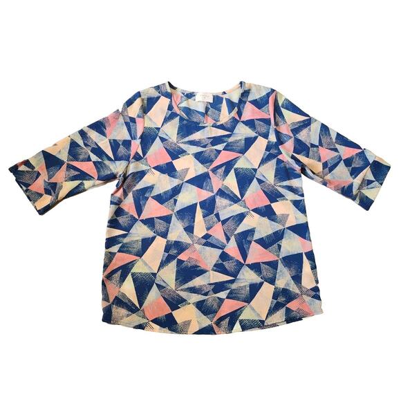 Everly Retro Multicolor Blouse With Geometric Pattern Women's Small - Picture 1 of 4
